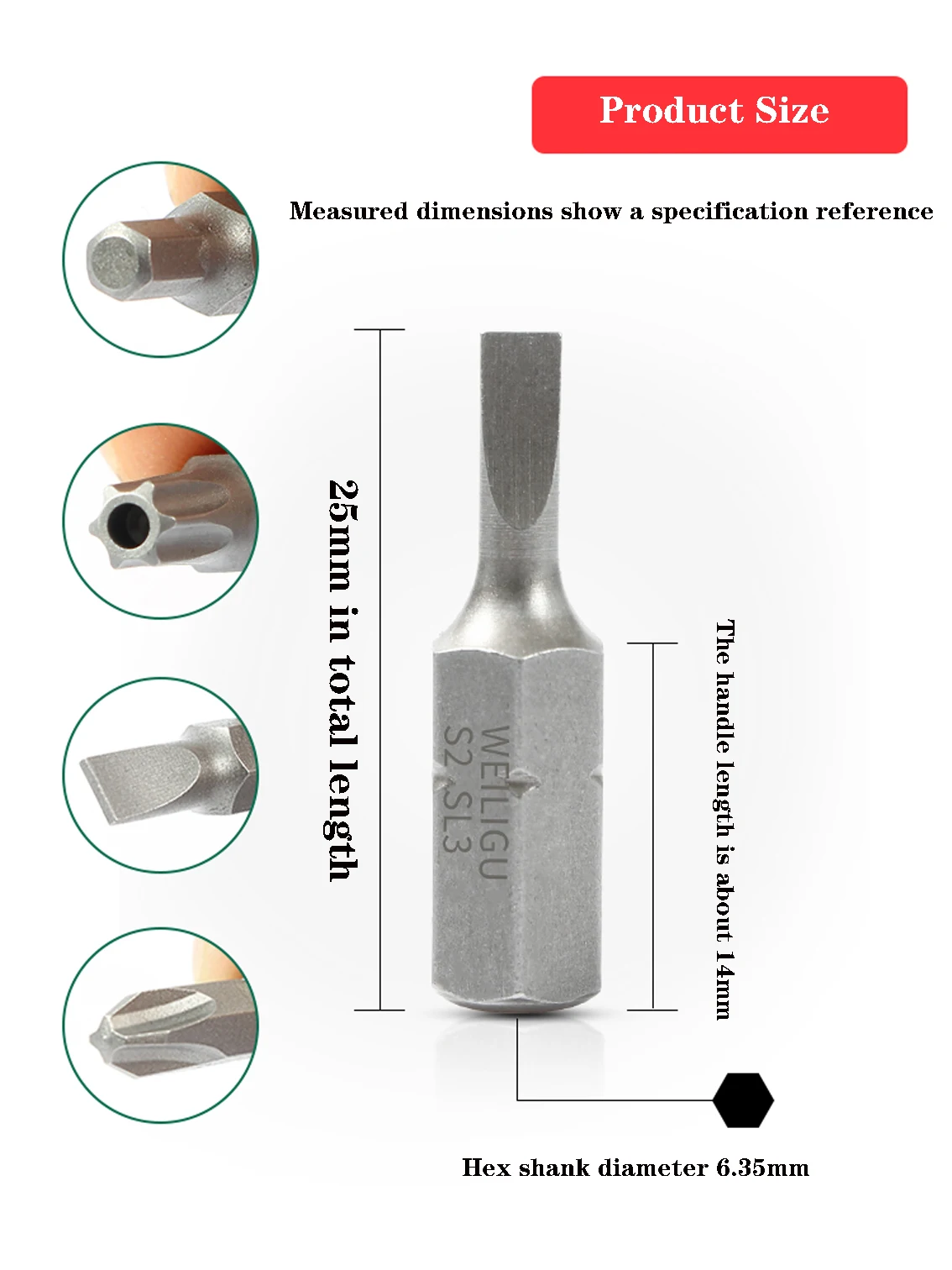 Destornillador de tuerca magnética de 1 piezas, herramienta eléctrica de H2-H6 Torx, broca hexagonal de 25mm, Material S2, T8-T10