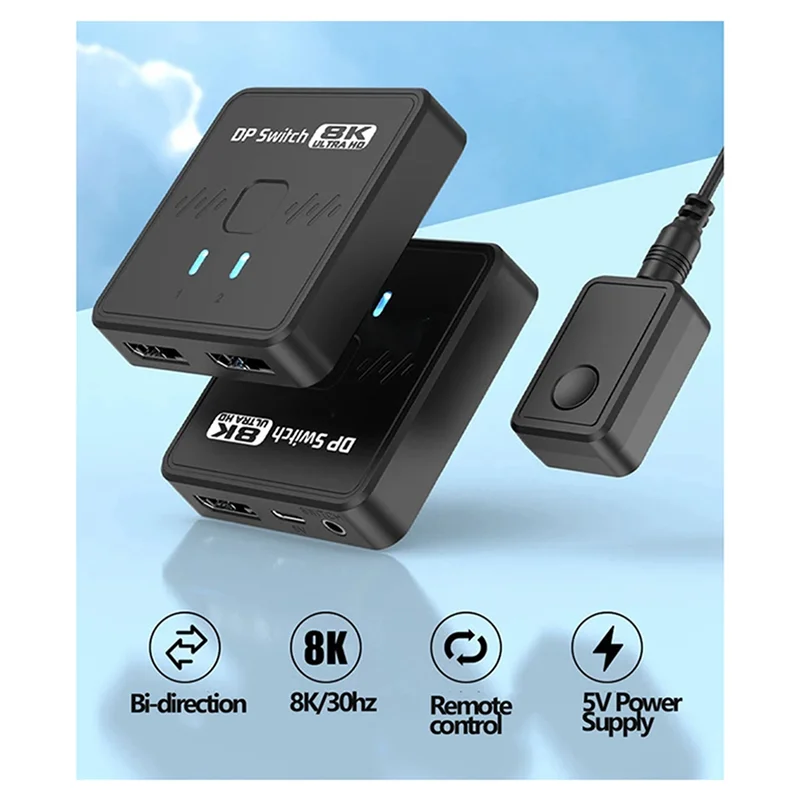 A92Z Displayport Switcher 2X1 8K/30Hz Bi-Direction DP 1.4 Schakelaar/Splitter Met Afstandsbediening voor PS4 TV Box PC