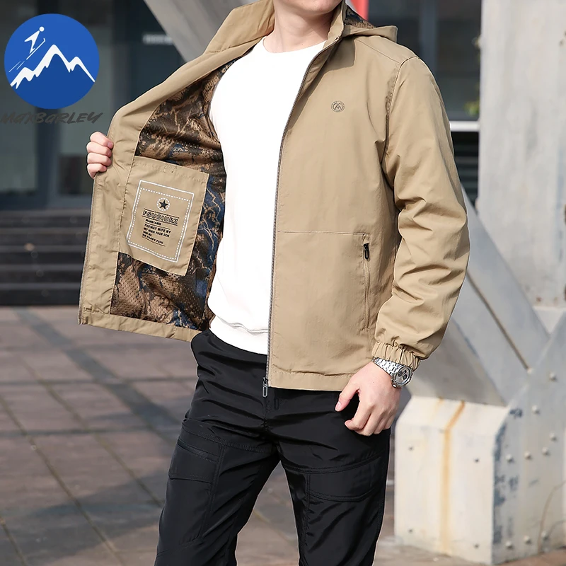 

Повседневная ветровка Maxbarley для мужчин, весна-осень 2026, новая однотонная ветрозащитная куртка с капюшоном, уличная свободная рабочая верхняя одежда для кемпинга