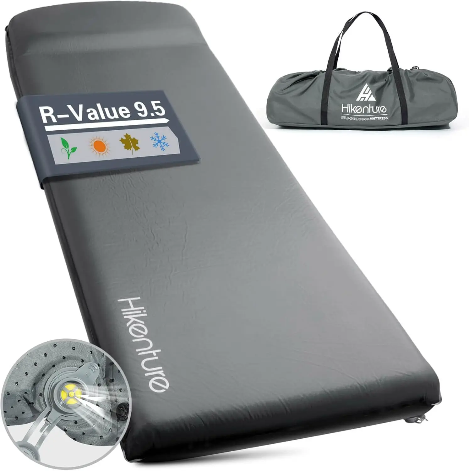 

Self Inflating Sleeping Pad for Camping, 3'' Ultra Thick with Pillow, 9.5 R-Value Insulated Camping Mattress, 4-Season