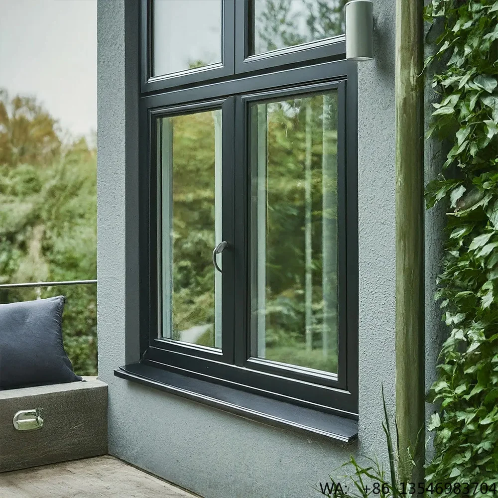 High-quality Custom Ultra-thin Frame Hurricane-resistant and Burglar-proof Design Black Laminated Glass Aluminum Casement Window