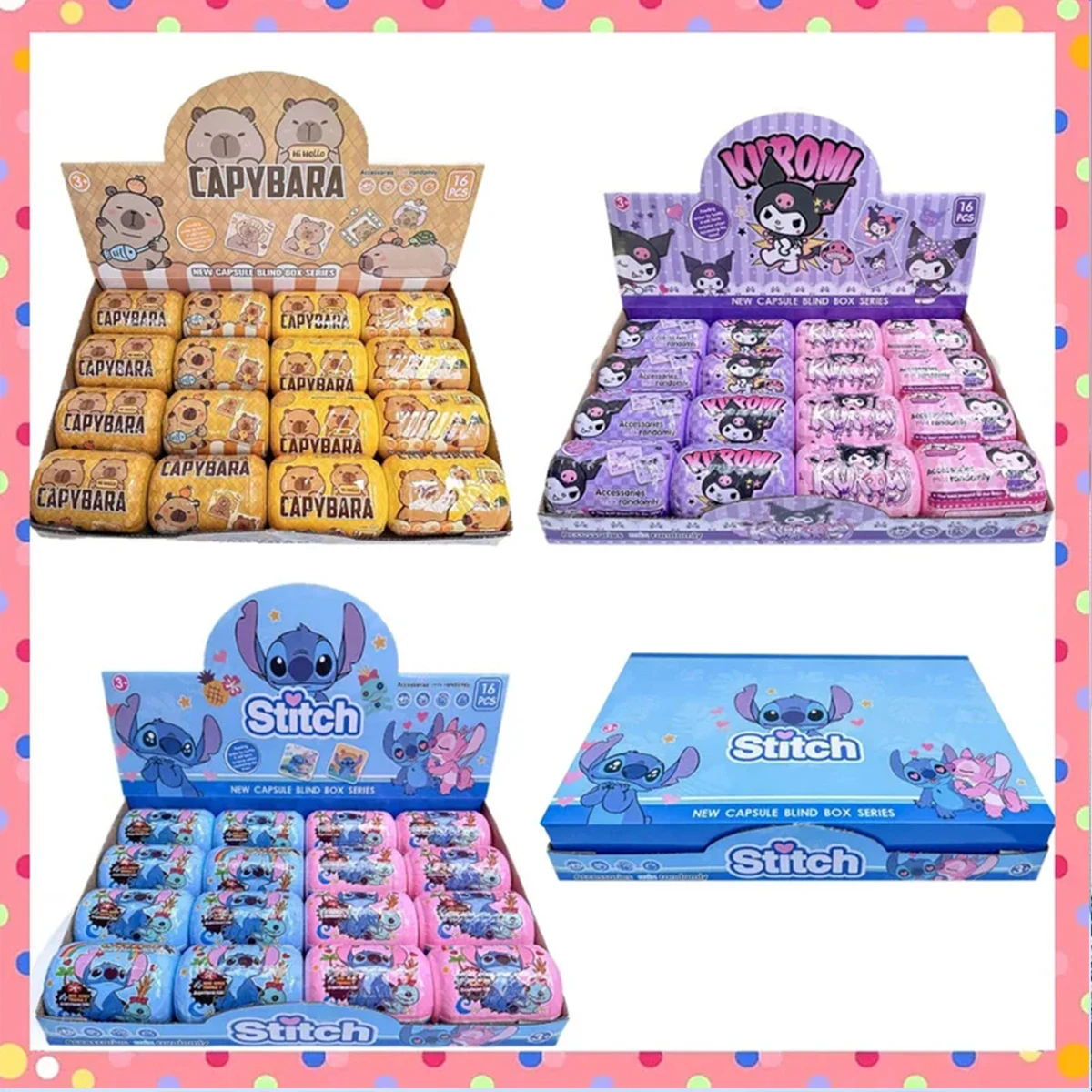 

16pcs New Lilo & Stitch Collect Action Figure Capsule Anime Blind Box Surprise Backpack Pendant Keychain Rope Doll Toy Kids Gift