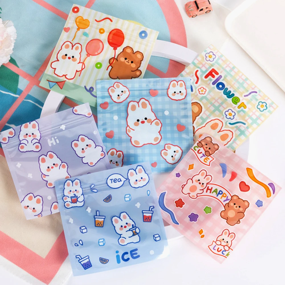 1/5PCS Korean Waterproof Creative Cute Rabbit Cookie Ziplock BagSnacks Sealed Bag Dustproof Durable Storage Bag Sealing Bag