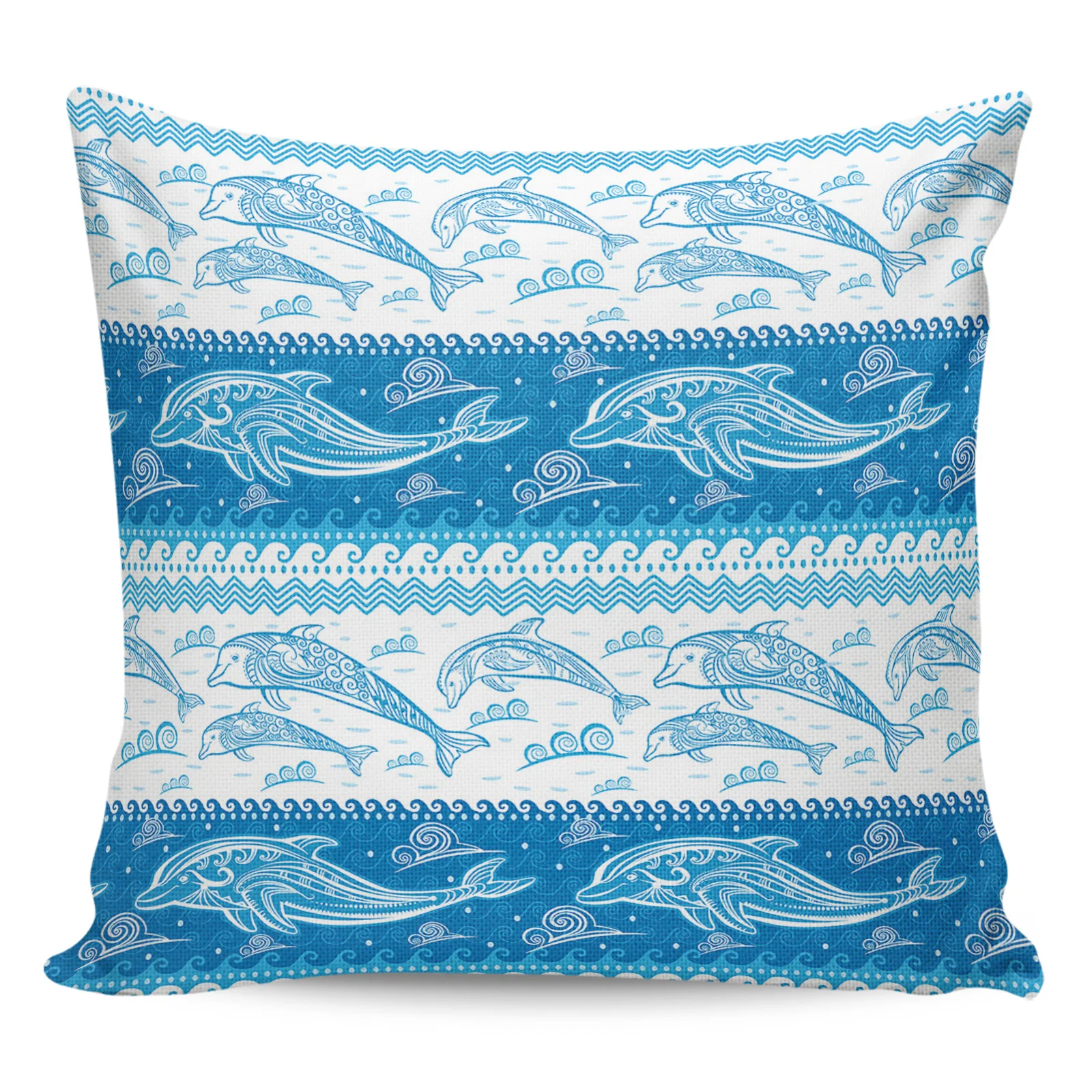 

2/4PCS Waterproof Pillow Cover Summer Dolphin Waves Texture Square Throw Pillowcase Home Decoration Sofa Cushion Cover