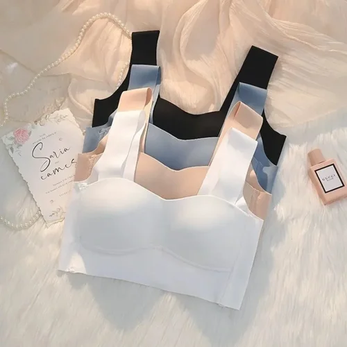 Imagen 2 del producto Sujetador de seda de hielo sin costuras para mujer, Bralette de elevación con almohadilla extraíble para el pecho, ropa interior sin anillo de acero, chaleco de Yoga transpirable con realce
