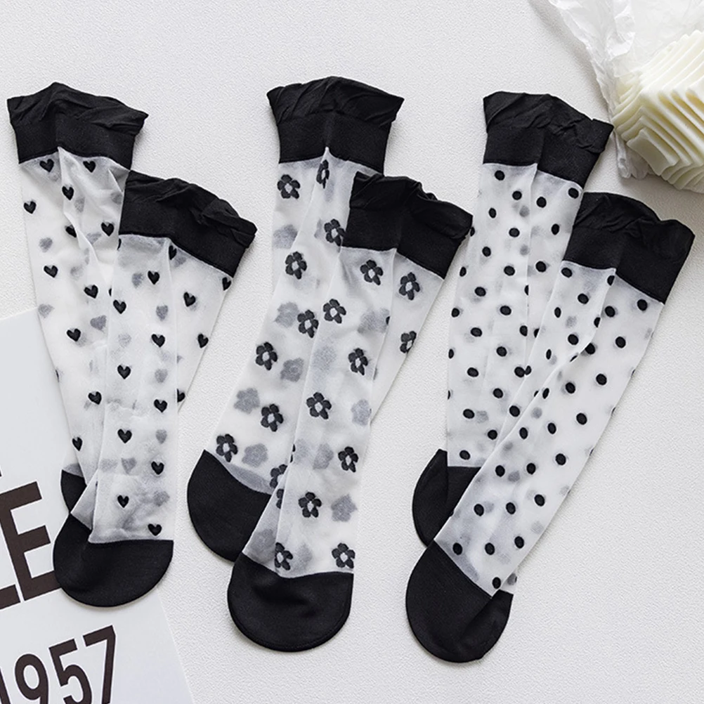 

3 Pairs Black White Sheer Socks Practical Comfortable Mesh Lace Women Girls Ankle Hosiery