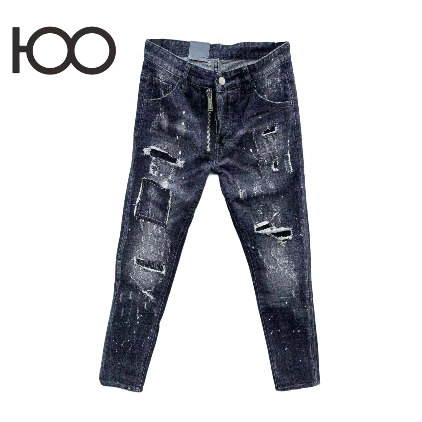 

100 051-2 Men's Jeans Straight Leg Denim Pants - Vintage Retro Style with Washed Fading & Distressed Details, Classic High