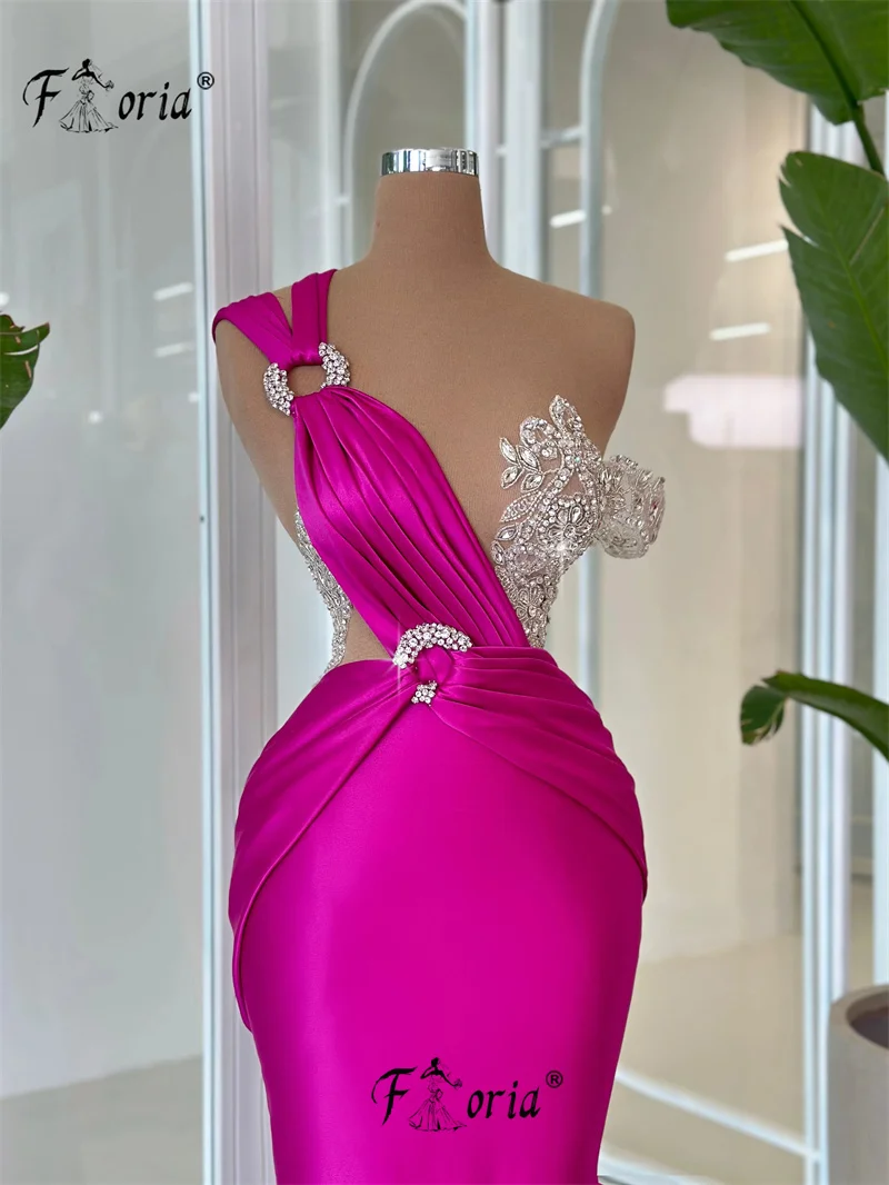 Hot Pink Elegant Sheath Floor Length Prom Dress Beaded Satin Custom Made Evening Party Gown