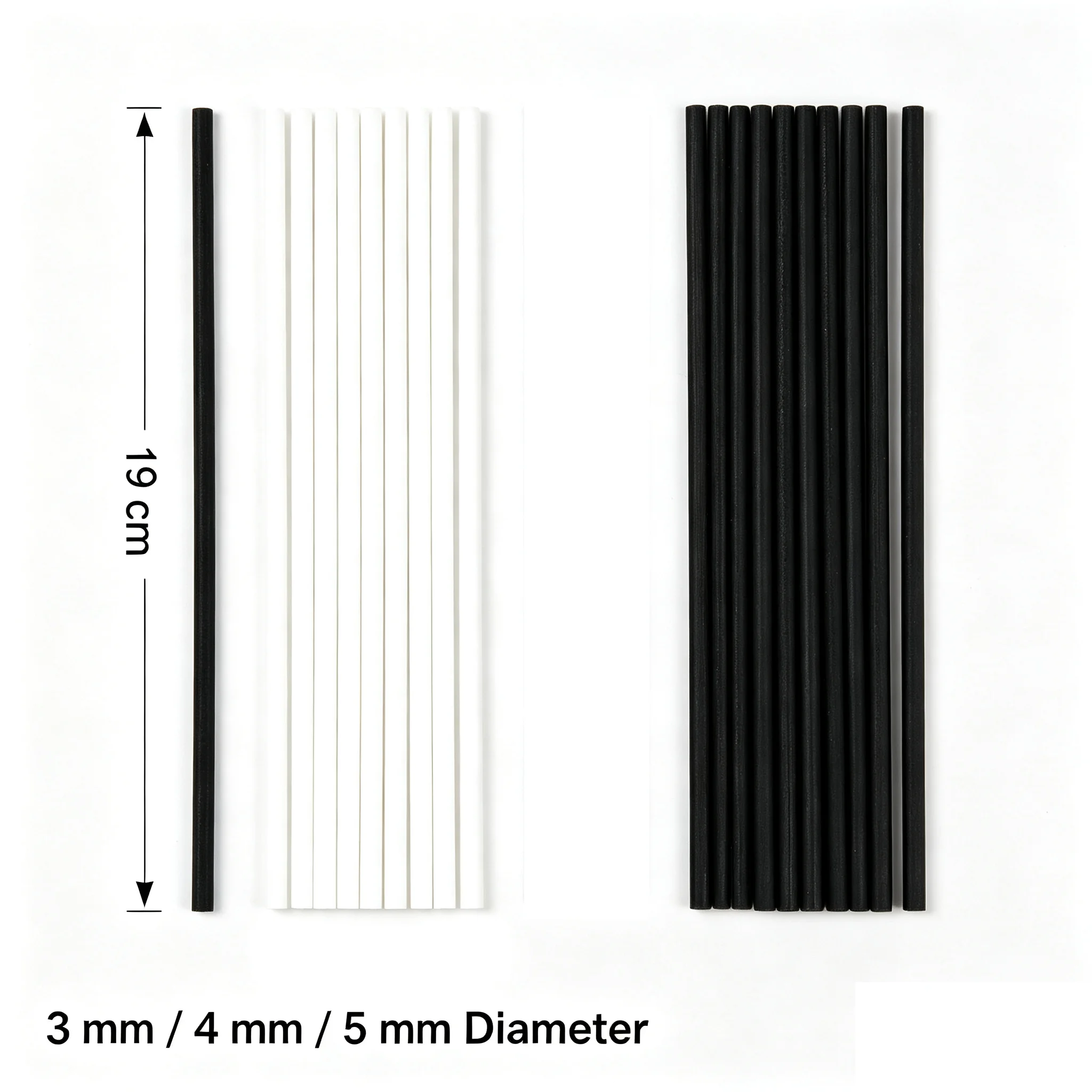 19cm Reed Diffuser Sticks Black & White Fiber Replacement Diffuser Sticks, 3/4/5mm Essential Oil Volatile Rod for Home Hotel