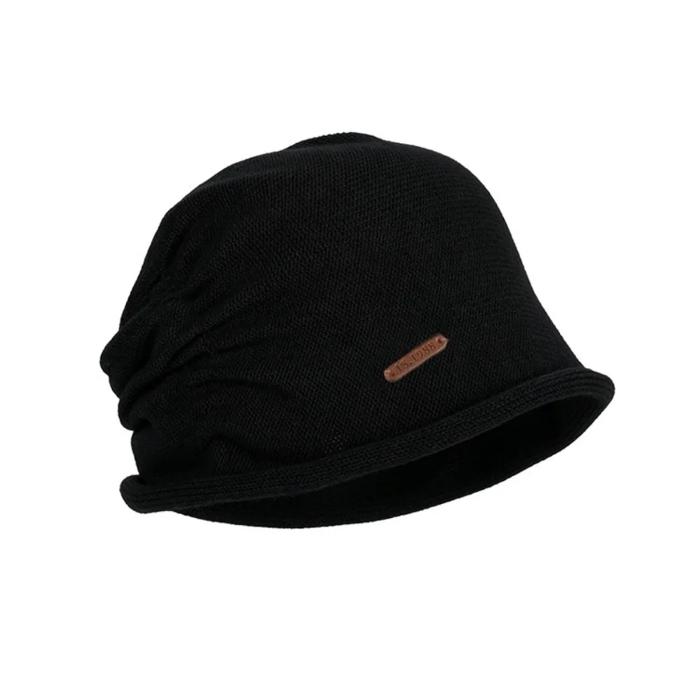 Pleated Knit Winter Pullover Hat Rolled-Edge Short Brim Windproof Woolen Hat Windproof Thickened Fleece Lined Fisherman Hat