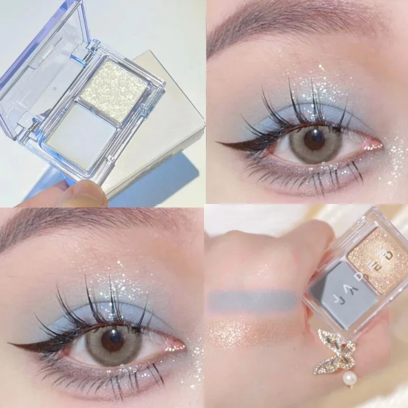 Paleta de sombras fosca Glitter para mulheres, azul, roxo, punk, esfumaçado, em tons frios, pó, impermeável, pigmentos para os olhos nuos, cosméticos