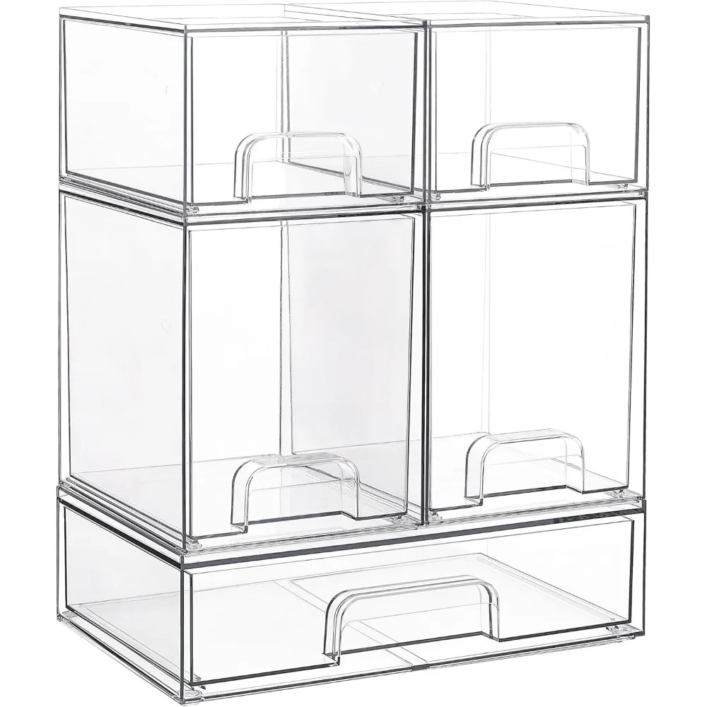 

5-Piece Clear Stackable Storage Drawers Set for Baby Bottles, Beauty Supplies, Kitchen Countertop, Vanity, Bathroom Organization