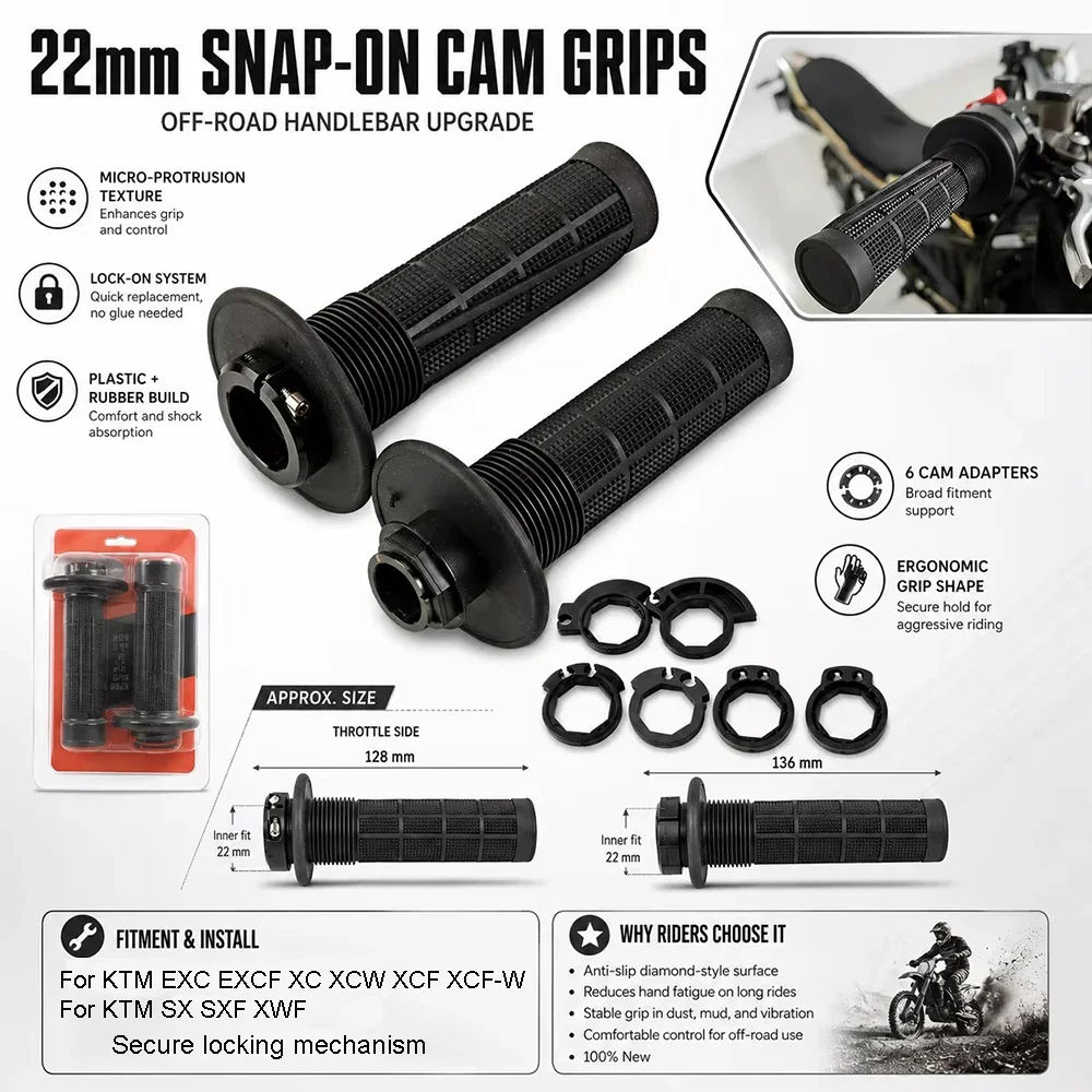 For KTM EXC EXCF XC XCW XCF XCF-W SX SXF XWF Motorcycle Accessories Anti-slip Handlebar Grips Snap-on Cam Lock-on Grip Handle