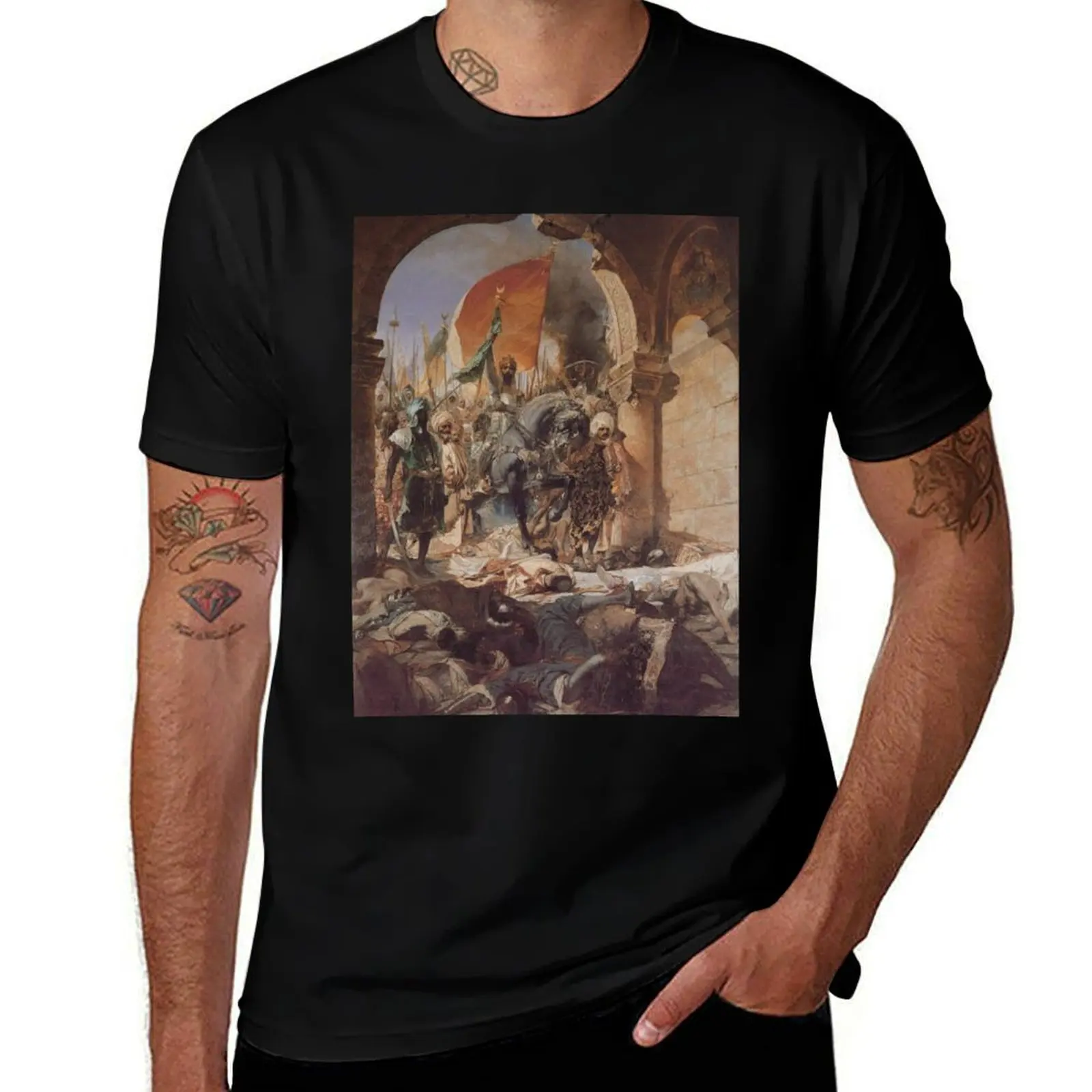 Ottoman Painting: Conquest of Constantinople 1453 T-Shirt Casual Trendy Short Sleeve T-Shirt