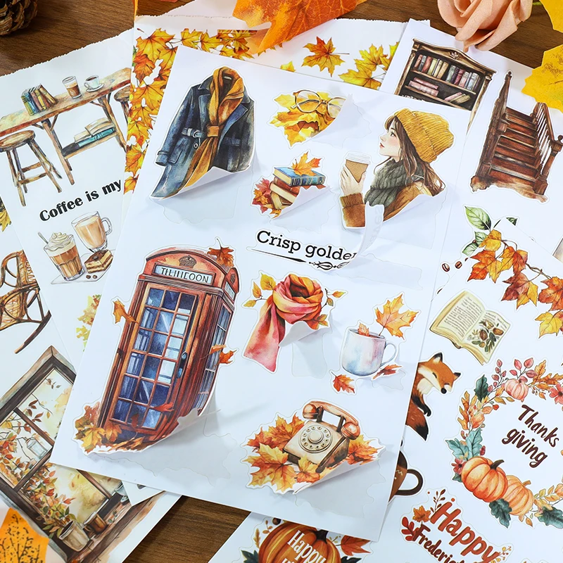 20 Pcs/set Vintage Autumn Leaf Character Landscape Sticker Book Creative DIY Journal Material Collage Scrapbook Stationery