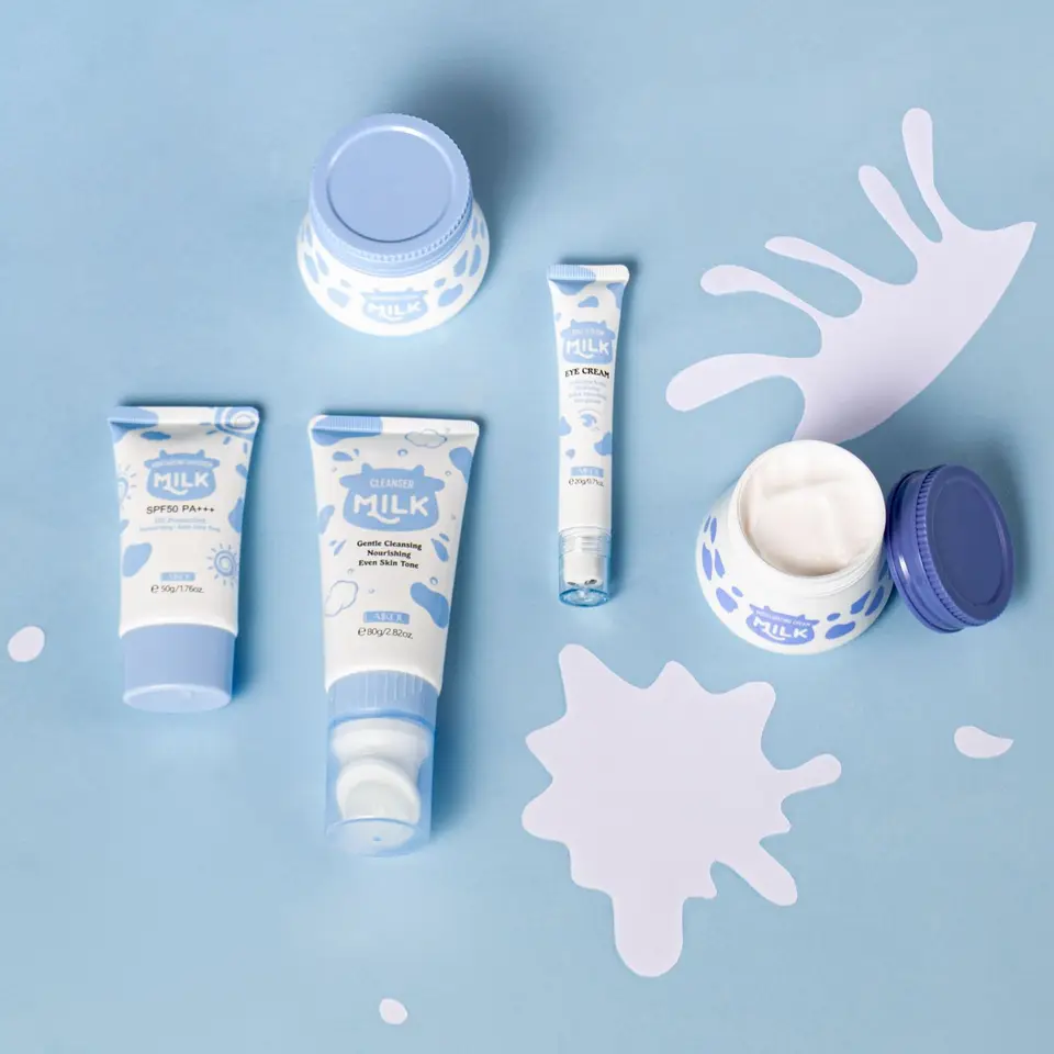 5pcs/box LAIKOU Milk Skin Care Sets Sunscreen Facial Cleanser Face