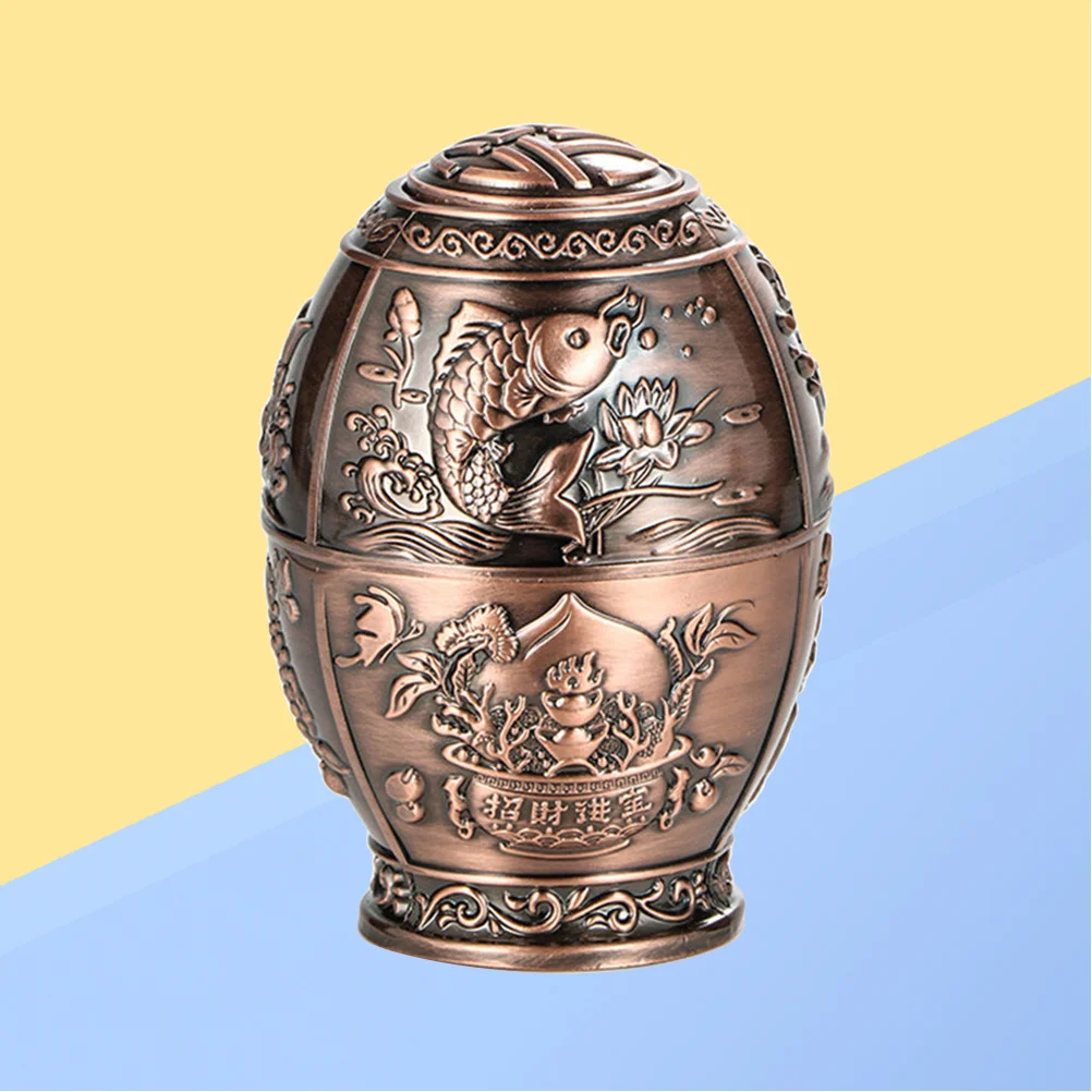 

Chinese Style Toothpick Storage Tube Red Bronze Vintage Metal Tin Box Table Desktop Decor Hand Press Design Fu Word