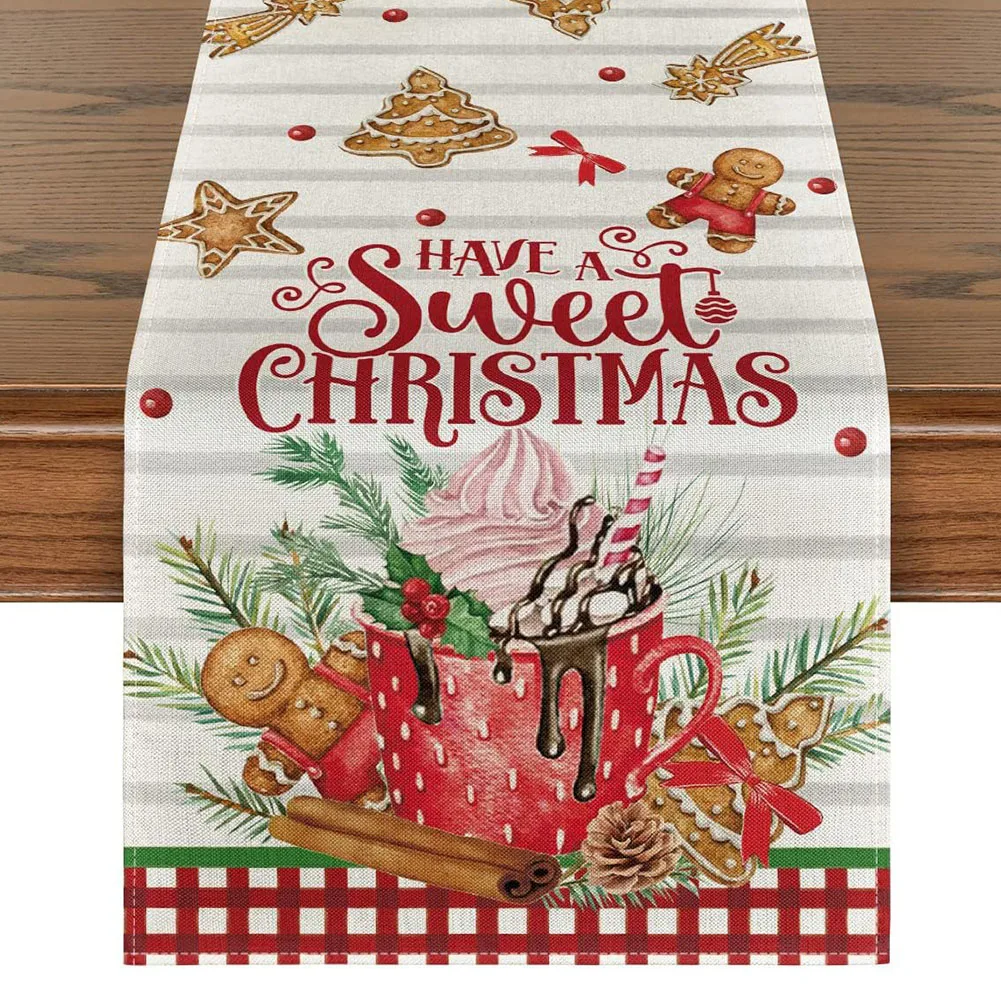 Linen Table Runner for Christmas, High Definition Print, Festive Plaid Design, Fine Workmanship, Table Decoration