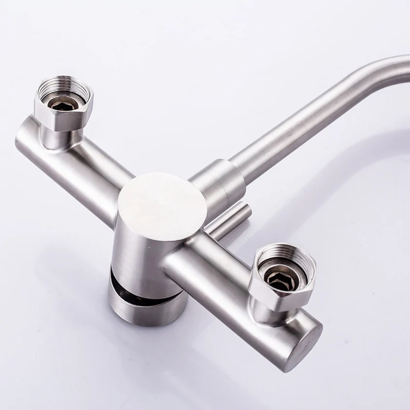 Wall-Mounted Kitchen Hot and Cold Double Faucet 304 Stainless Steel Kitchen Laundry Tub Sink Faucet