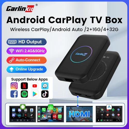 2025 CarlinKit LITE S Android TV Box inalámbrico Carplay Android Auto para Youtube Netflix IPTV salida HD 5G WIFI Plug And Play GPS