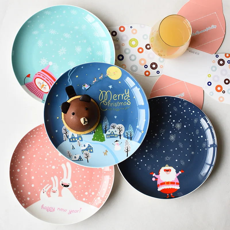 Christmas Dinner Plate Set for Breakfast, Cake, Snack Food, Table Decorations, Kitchen Utensil, Natal Gift, 8 Inch