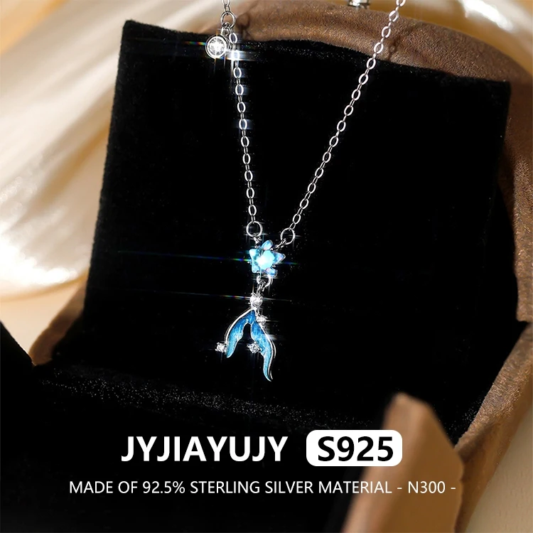 

JYJIAYUJY 100% Whole Original Sterling Silver S925 Pendant Necklace Colorful Moonstone Fishtail For Woman Jewelry Gift Use N300