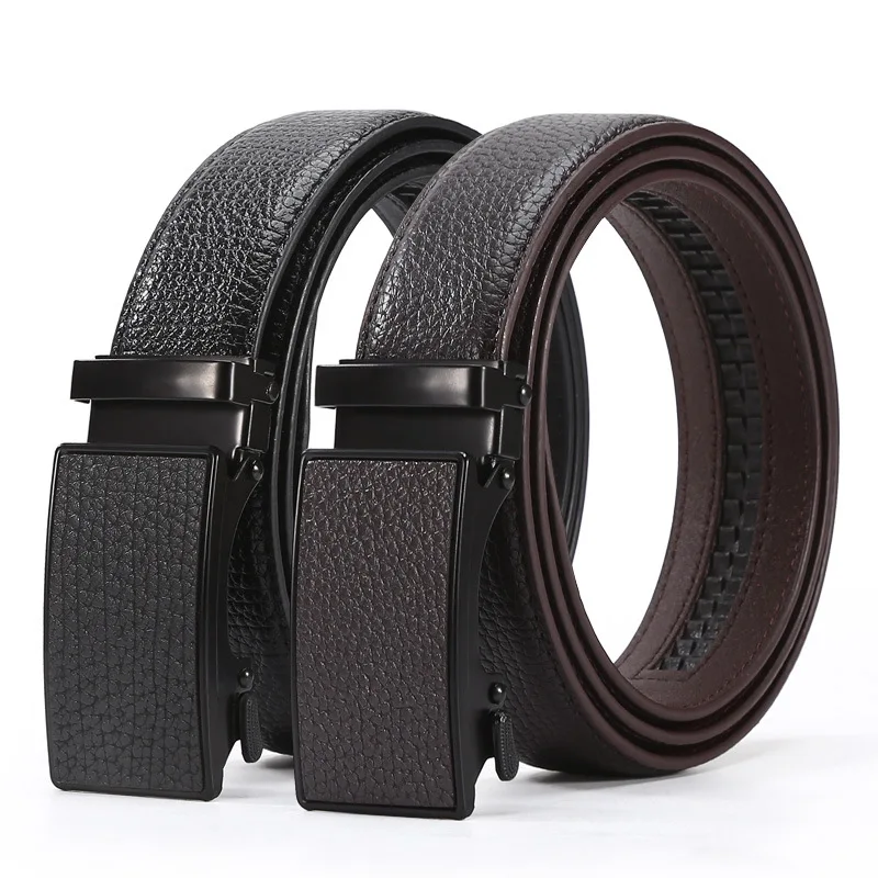 

New Business Versatile Automatic Buckle Belt Men's Middle-aged Young Fashion High-end Lychee Pattern Sticker Leather Belt