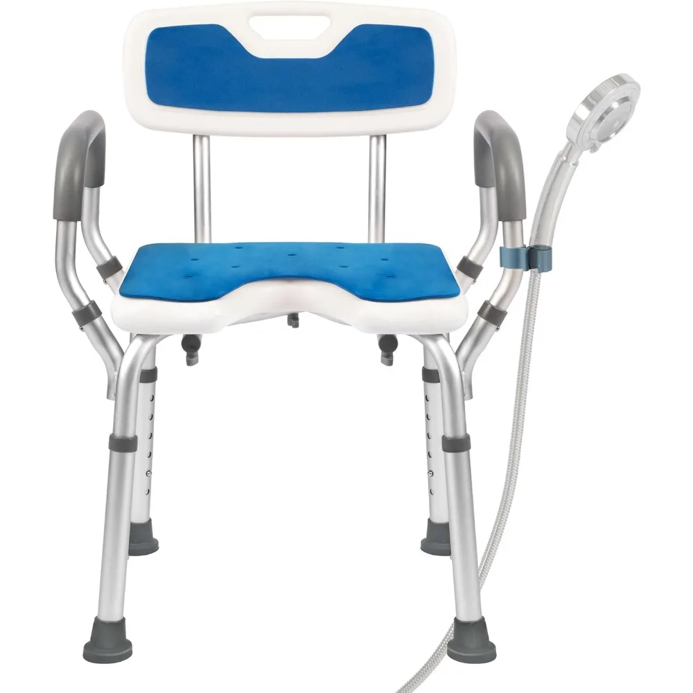 

Shower Chair with Arms and Back Heavy Duty Shower Seat Bathroom Chair with Cutout Seat & Cold-Proof Pads, Tools-Free Assembly