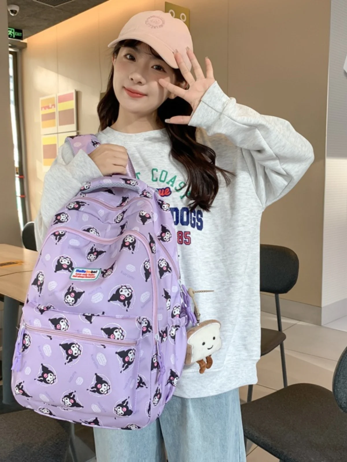 fad-cardin-grande-capacite-imprime-floral-bapa-pour-filles-dessin-anime-sle-poignee-souple-double-fermeture-eclair-materiau-en-nylon-carre-vertical