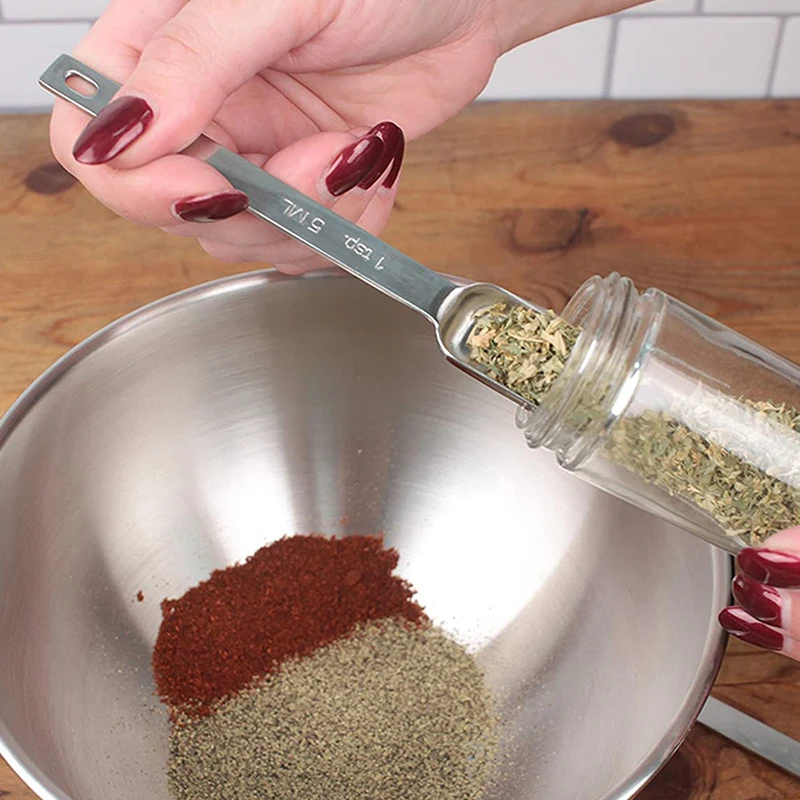 6 Pcs/Set Stainless Steel Measuring Spoon Set Coffee Ingredients Cooking Baking Seasoning Tools Kitchen Accessories