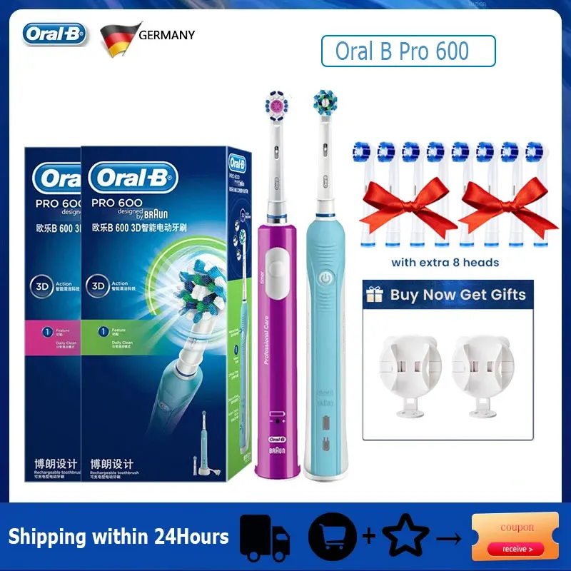 

Oral B Sonic Electric Toothbrush Pro 600 Plus 3D Cross Action Rotation Inductive Charge Tooth Brush Remove Plaque Teeth Whitenin