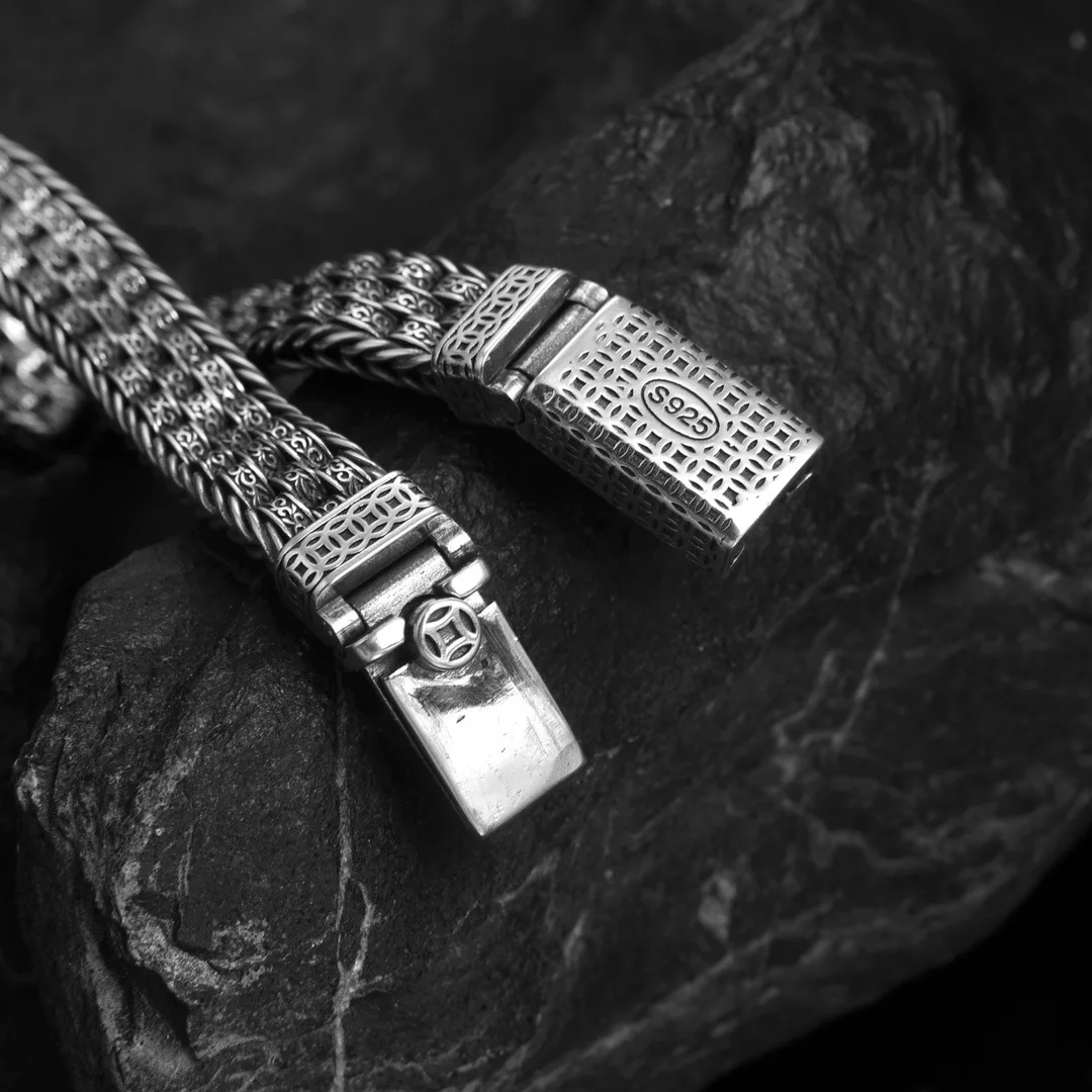 QN Silver Color Hand-woven Men\'s Bracelets for Lucky and Treasure  Retro Craft Bracelet for Women Fashion Jewelry