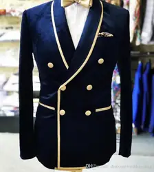 XS-6XL Navy Blue Velvet Formal Men Suit Jackets Business Uniform Work Blazer Tops Slim Fit Wedding Suit For Men Only Jacket