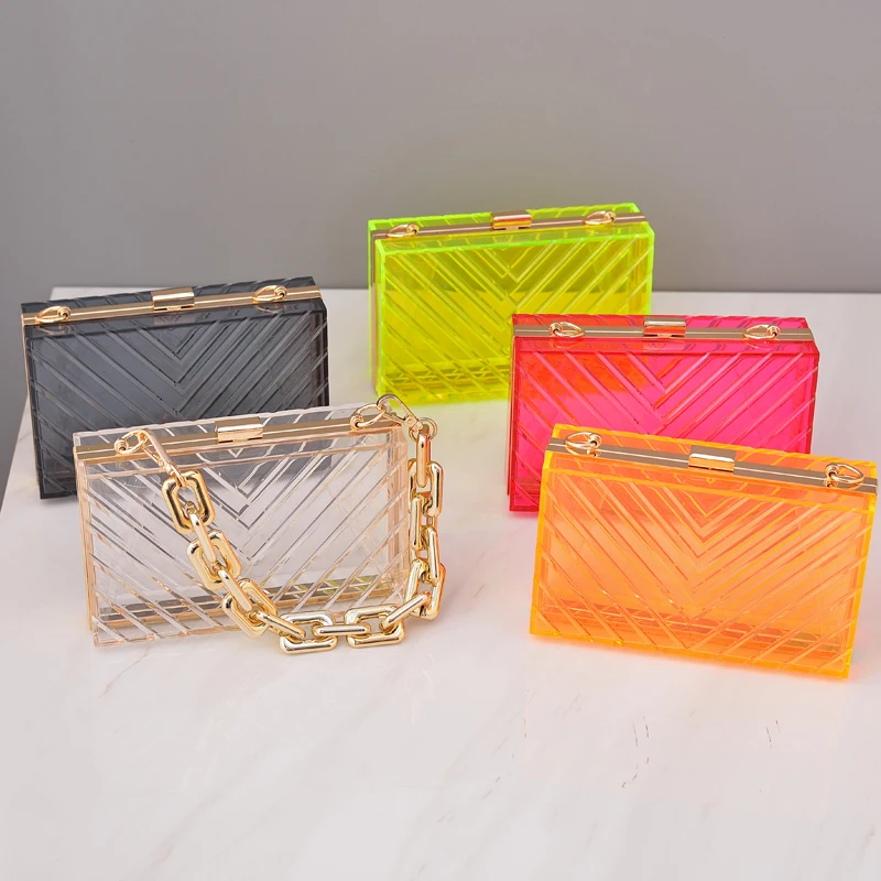 Orange Bags for Women Luxury Clutch Purse Acrylic Chain Crossbody Clear Handbags Designer High Quality Fashion Shoulder Bags