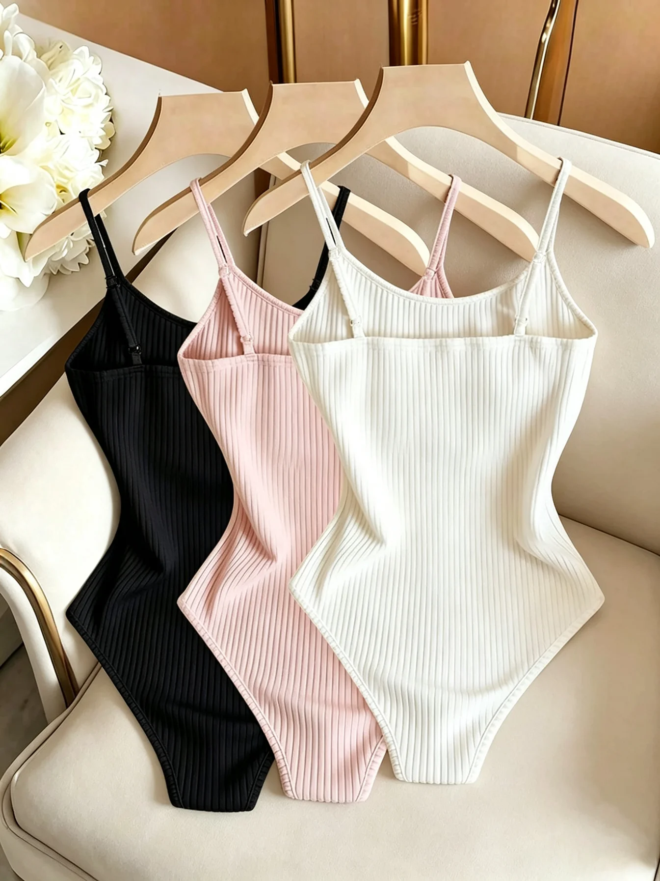 3 Pieces of Women's Ribbed Jumpsuits, Furry Jumpsuits, Elegant Vacation and Beach Jumpsuits