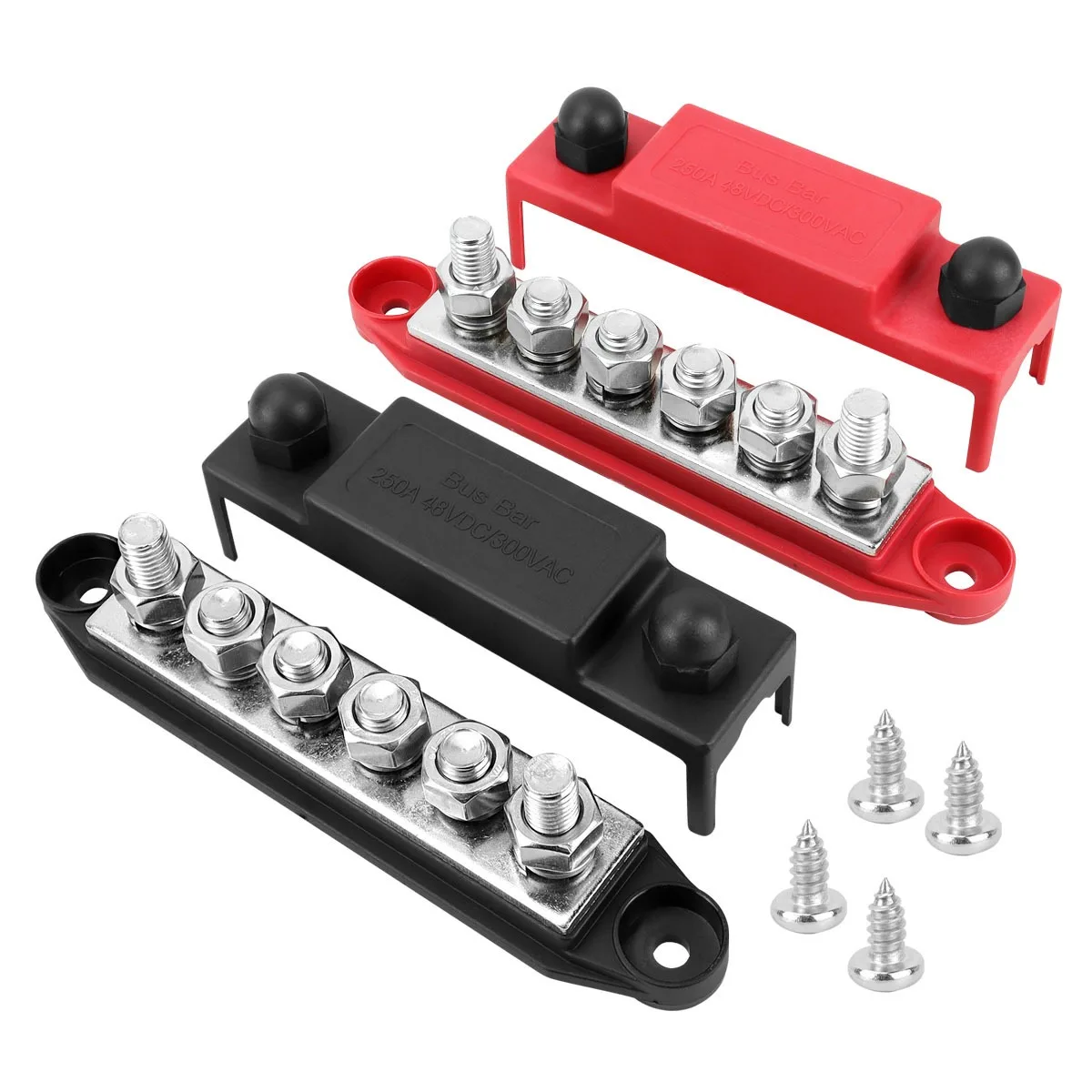 250A Stromverteilerblock 12V für Auto-Audio, 6 x 5/16' (M8) Anschlussbolzen, Plus- und Erdungs-Batterie-Stromschiene