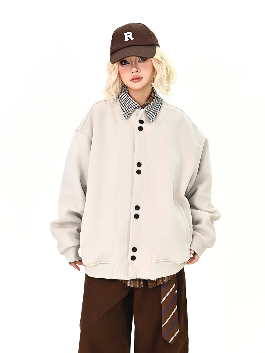 

Женская куртка свободного кроя с воротником American Sle, весна 2026, новая модная верхняя одежда Lazy College Sle, легко носить, состоящая из двух частей