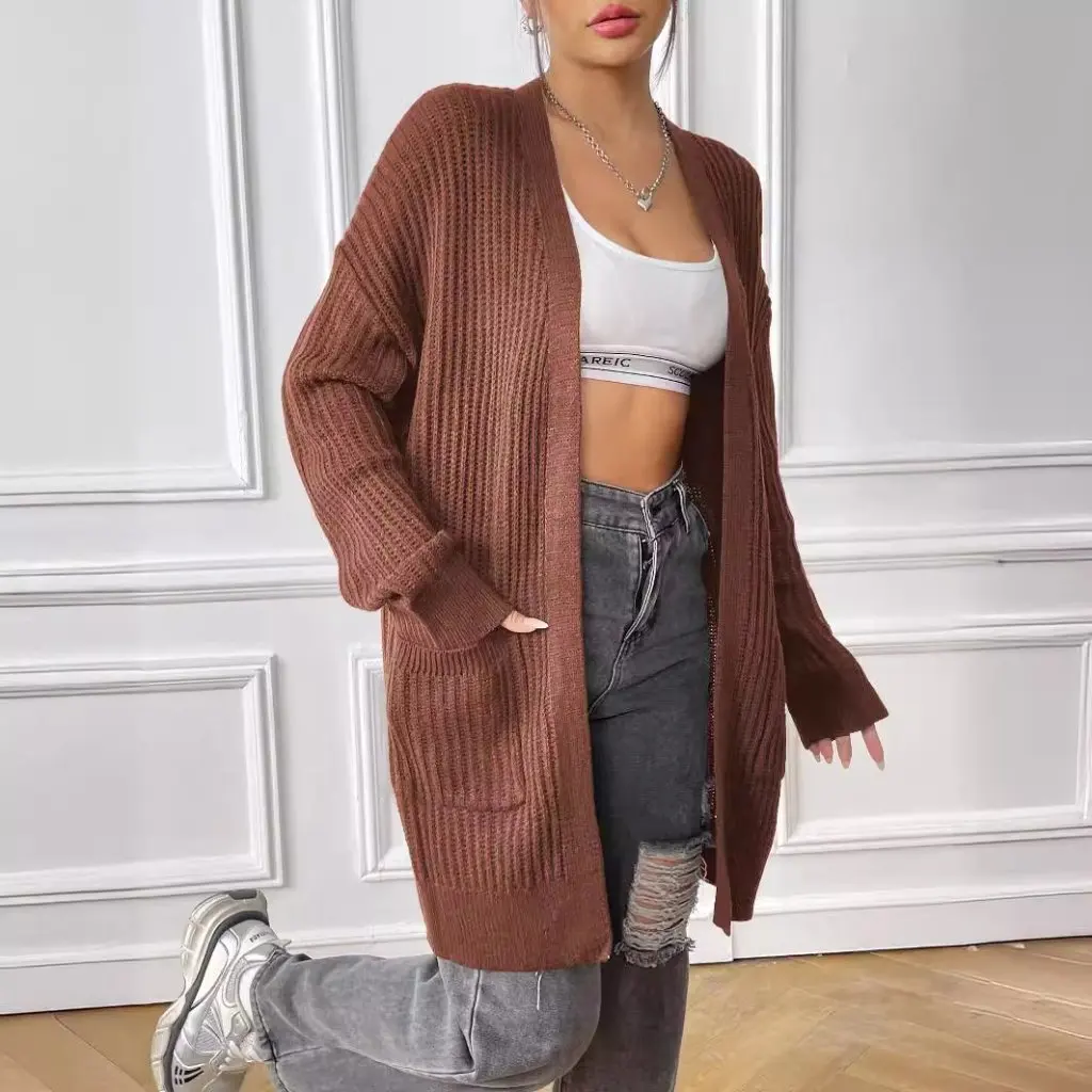 

Women's Casual Sweater Cardigan Double Pocket Simple Style European And American Fashion Top Coat M667