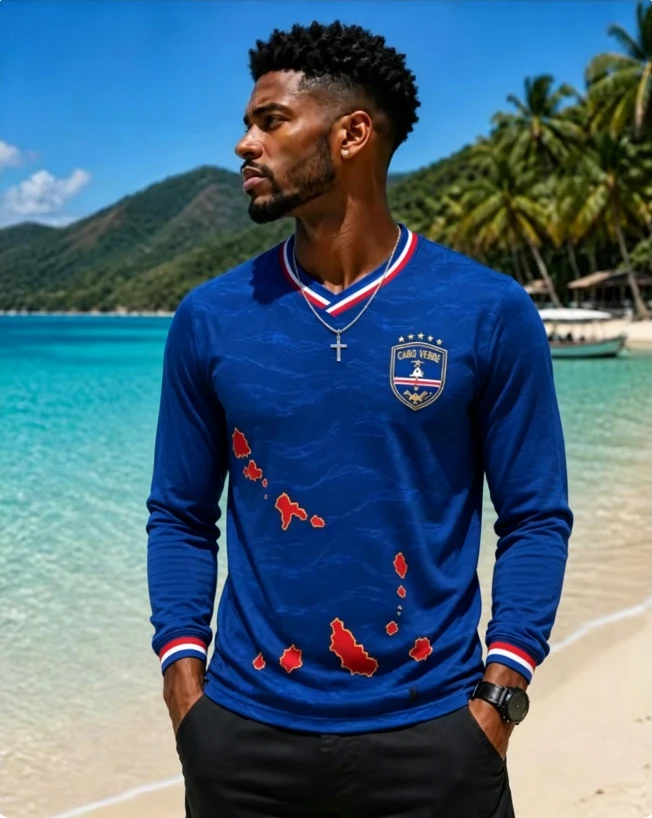 2026 new Cape Verde V-neck long sleeved football jersey breathable quick drying fashionable and versatile for both men and women