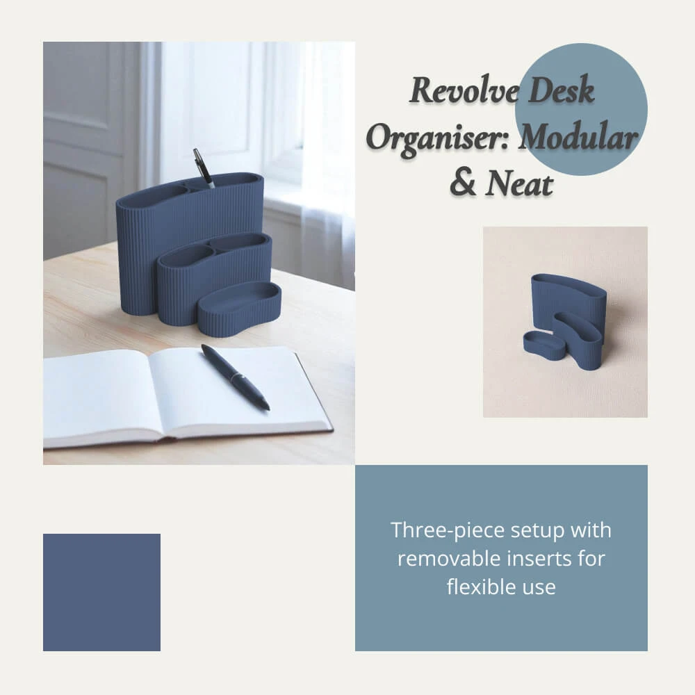 Modular 3-Piece Interlocking Wave Desk Organizer Detachable Multi Compartment Pen Holder Minimalist Aesthetic Stationery Caddy M
