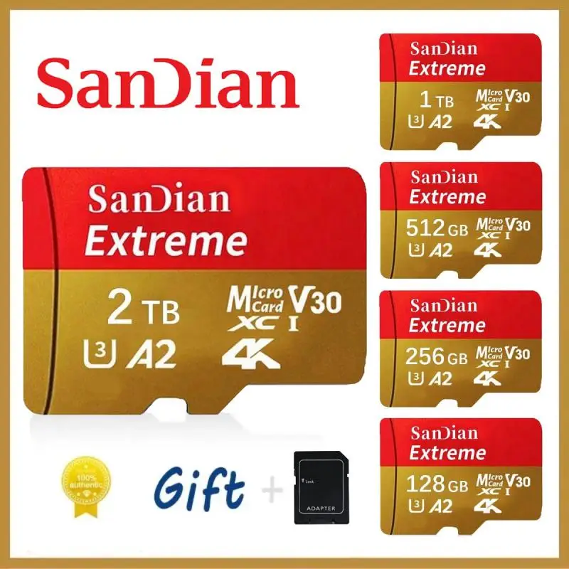 SanDian Memory Card 128GB 2TB 1TB 512GB 256GB Micro TF SD Card V60 High Speed Cameracartão De Memória For Phone Camera