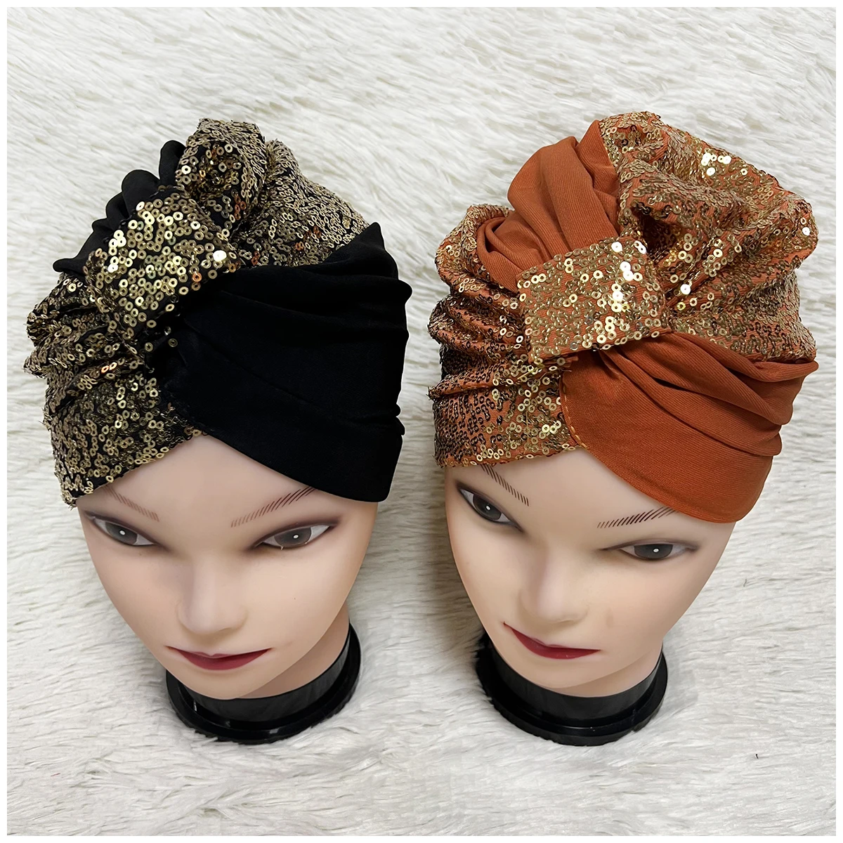 Wholesale Newest Elegant Turban Hats Women Sequin Cap Beaded For India  Scarfs Head Wrap Headband Girl Hair Accessories Lady