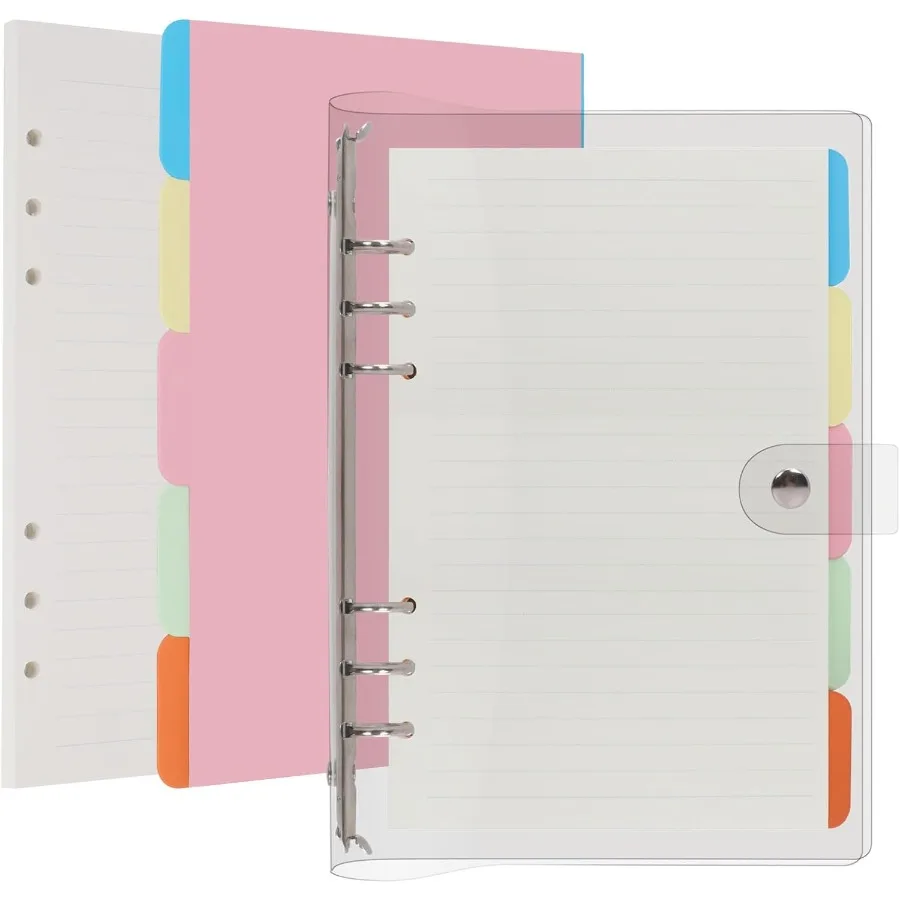 

6 Ring Binder Notebook Transparent PVC Binder Cover Notebook Planner Refillable Loose Leaf Round Ring Persol Jourl with Insert