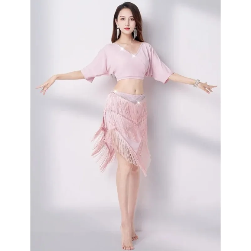 

2026 New Women Belly Dance Pactice Dancewear Costume Set V-neck Top Tassel Skirt Oriental Dance Training & Performance Wear