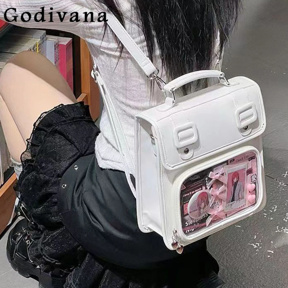 PU Handbag Vintage Female Square Shoulder Bags Student Backpack Large Capacity Transparent Itabag Black White Casual Bolso