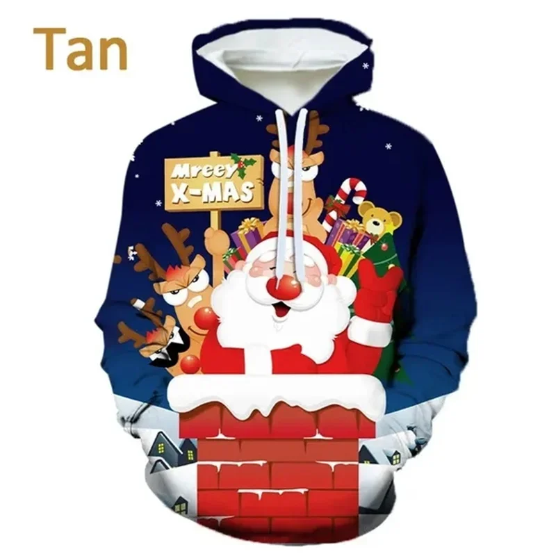 

Merry Christmas Santa Claus Graphic Hoodie For Men Snowman Elk 3D Print Sweatshirt Casual Loose Pullover Long Sleeve Hoodies Top