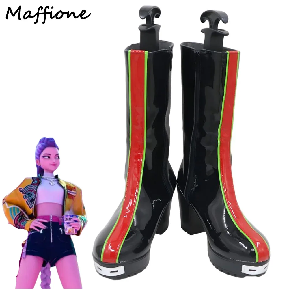 rumi-bottes-demon-chasseur-de-kpop-cosplay-femmes-chaussures-accessoires-de-deguisement-femme-role-fantasia-chaussures-rouge-noir-botte-halloween