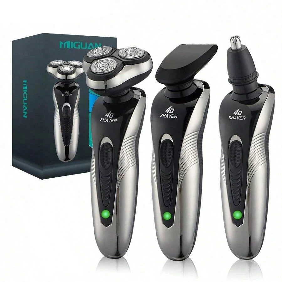 Barbeador elétrico rotativo de 3 lâminas com carregamento USB, multifuncional (cortador de barba/cabelo do nariz), ideal como presente de Natal para homens.