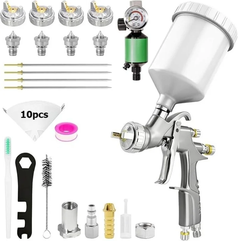 LVLP Air Spray Gun with 1.3/1.5/1.7/2.0mm Nozzles, A610 Paint Guns Automotive for House Painting, Car and Furniture