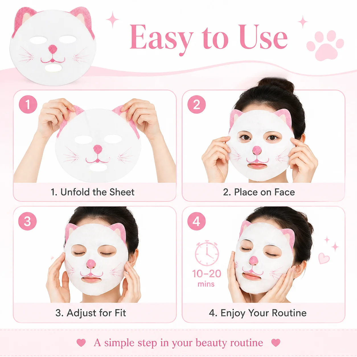 귀여운 고양이 얼굴 마스크 시트, 소형 부직포 페이셜 - Sheet Face Mask Pack 리뷰 및 가격